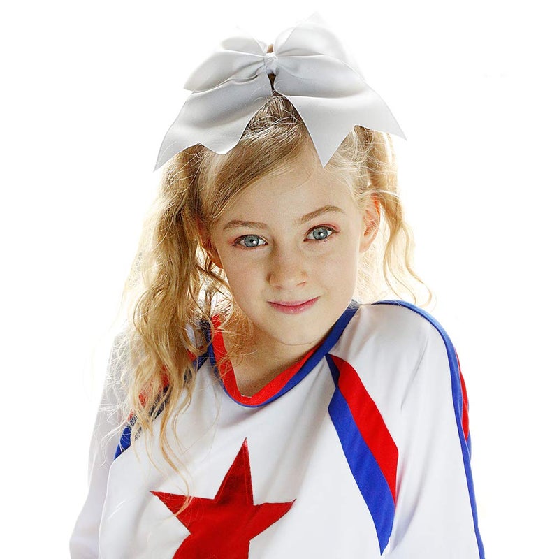 DEEKA 12PCS 8" Large Cheer Hair Bows Ponytail Holder Handmade for Teen Girls Softball Cheerleader Sports-White - Image 2
